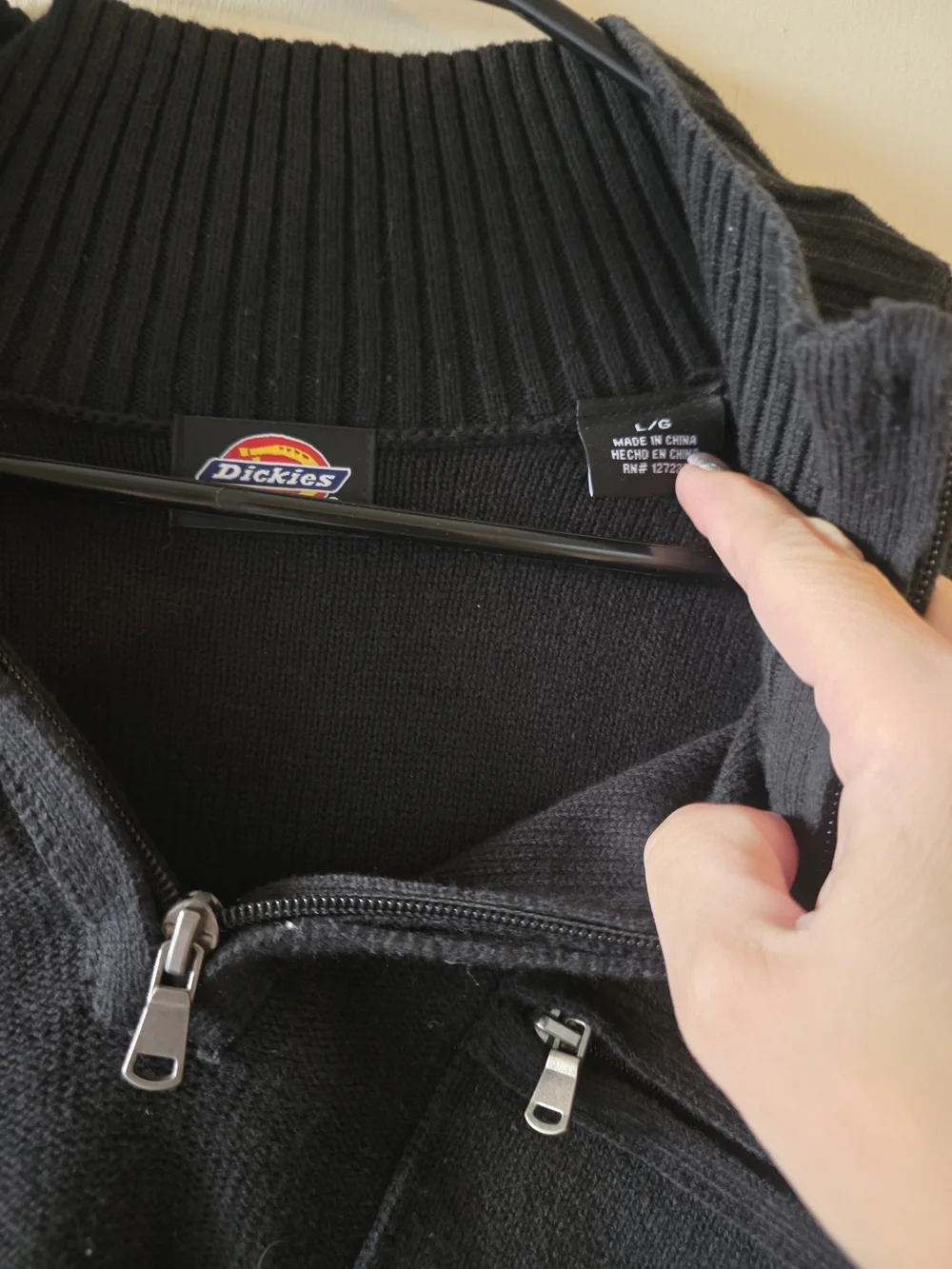 Dickies Black Men's Quarter-Zip Sweater with Zip Pocket - Picture 2 of 4